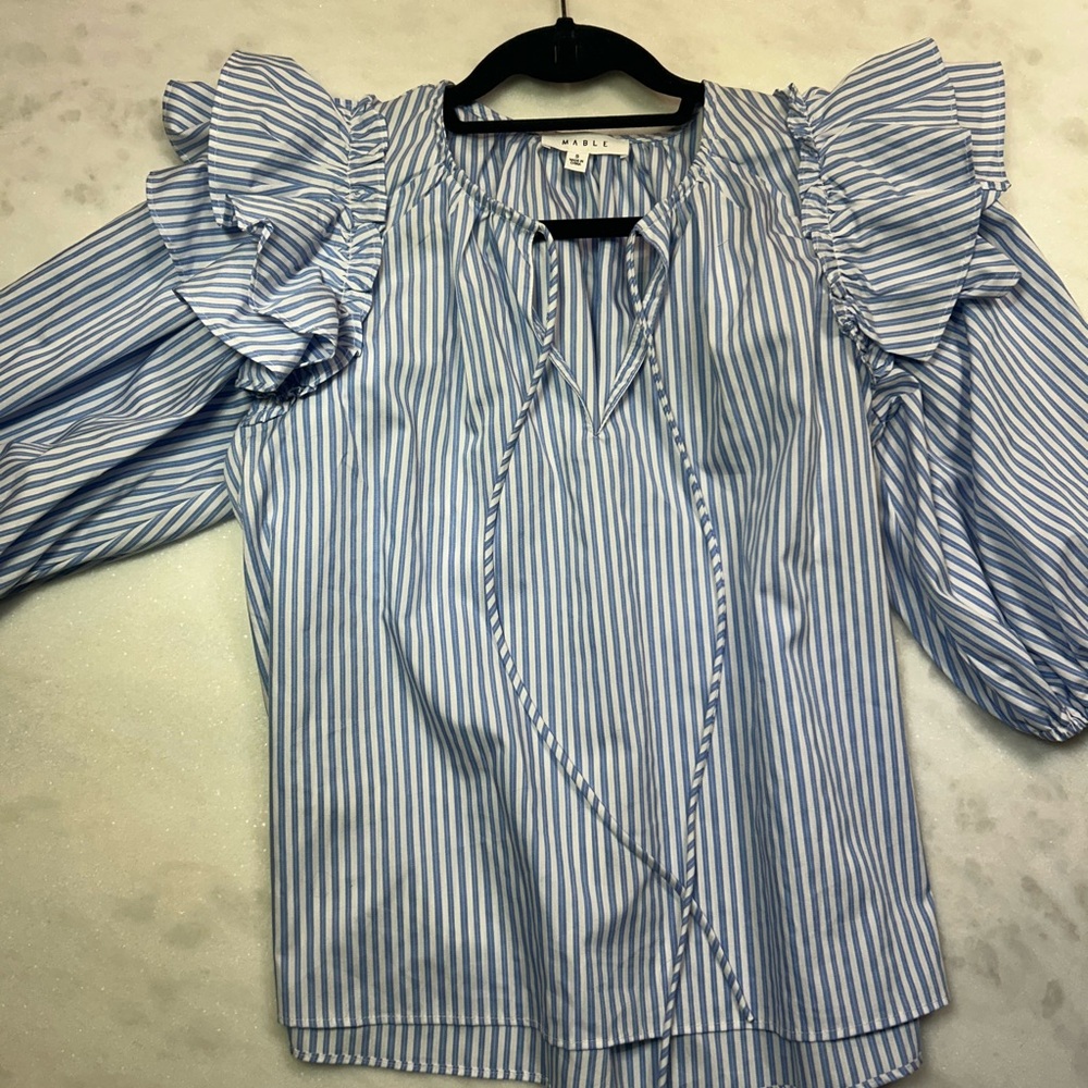 Mable - Ruffled Blue and White Blouse- never worn